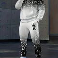 Men's Marble Print Hooded Tracksuit Set - Casual Spring/Fall Outfit   OAXG Image Color / FR S