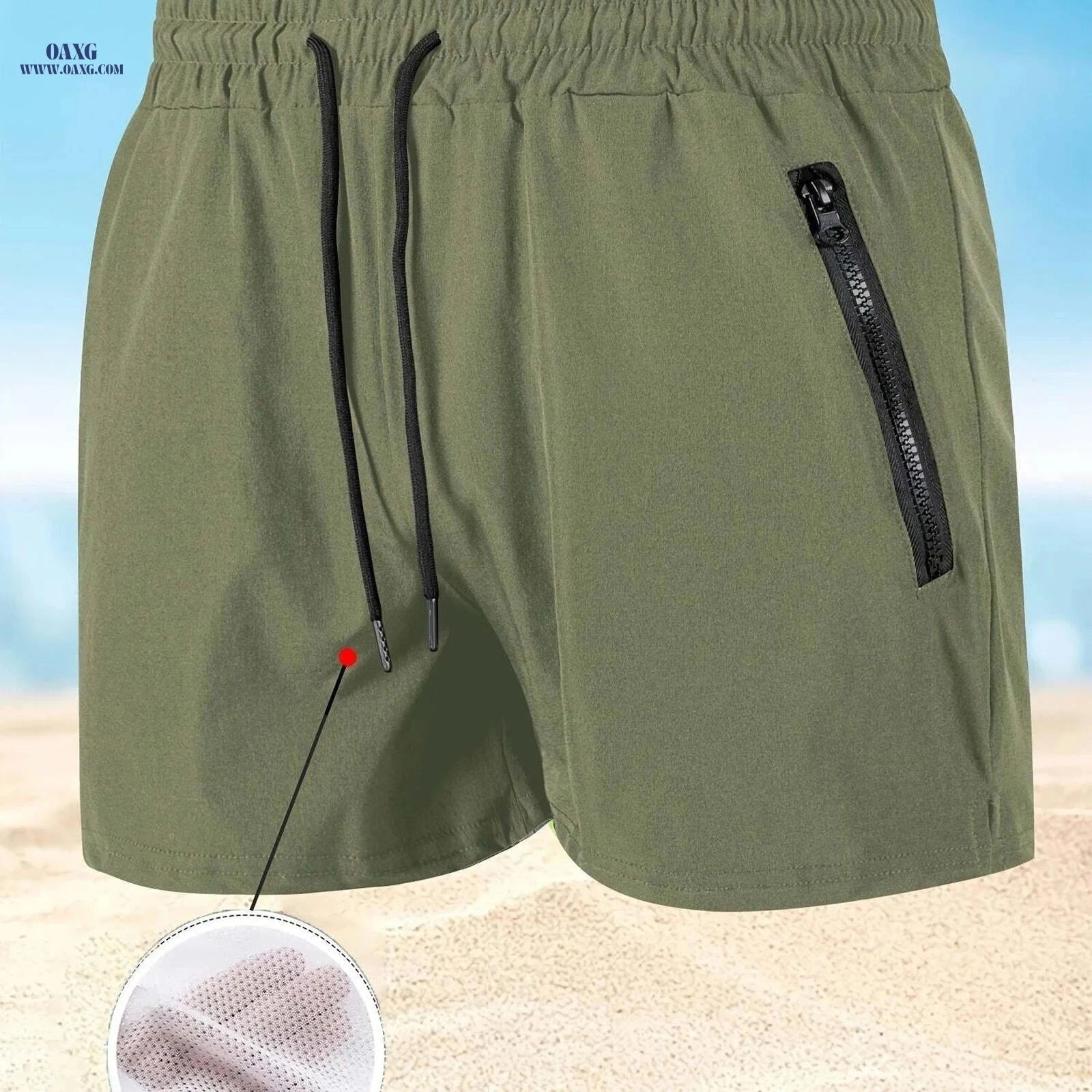 Men's Maroon Quick-Dry Swim Trunks - Casual Beach Shorts with Pockets   OAXG 