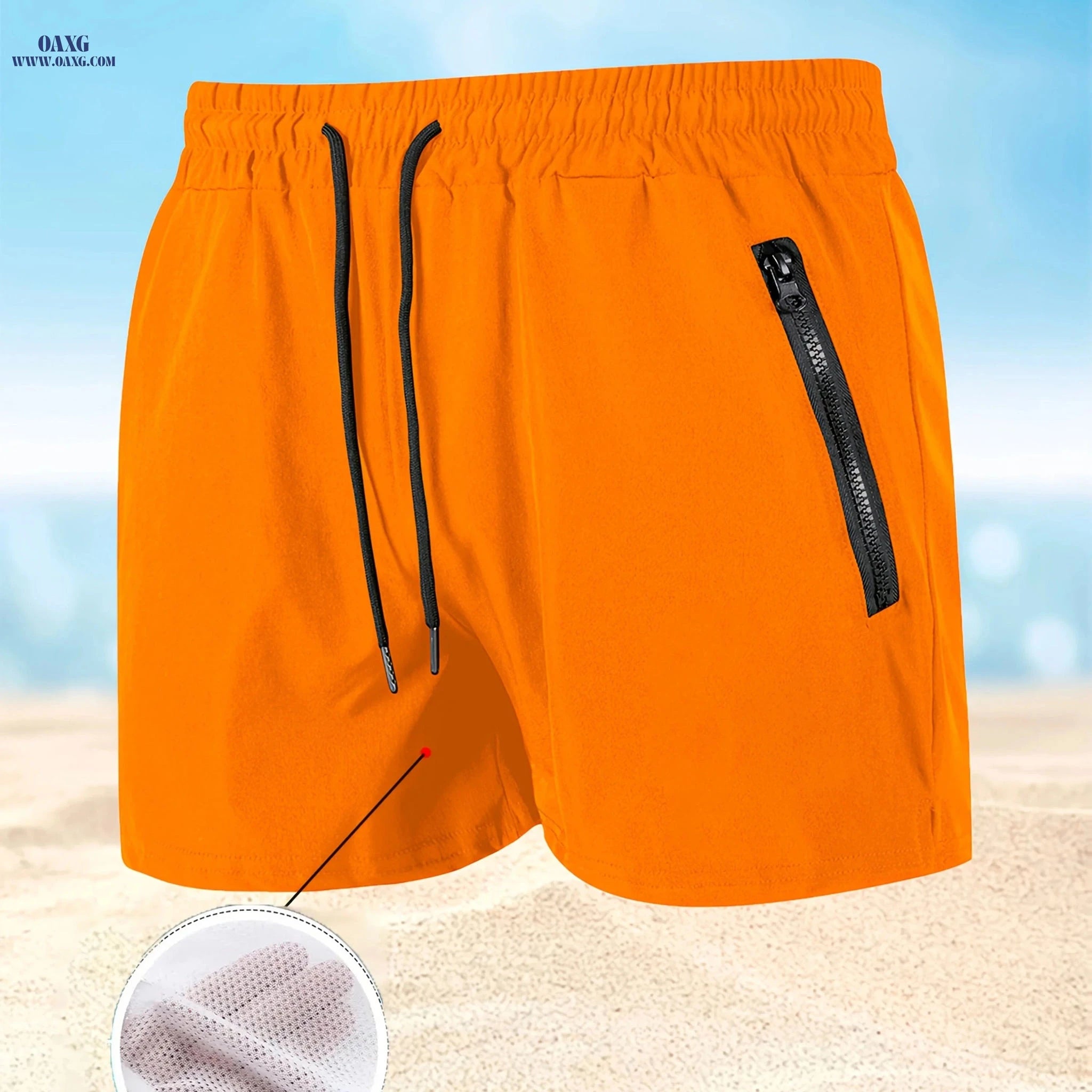 Men's Maroon Quick-Dry Swim Trunks - Casual Beach Shorts with Pockets   OAXG 