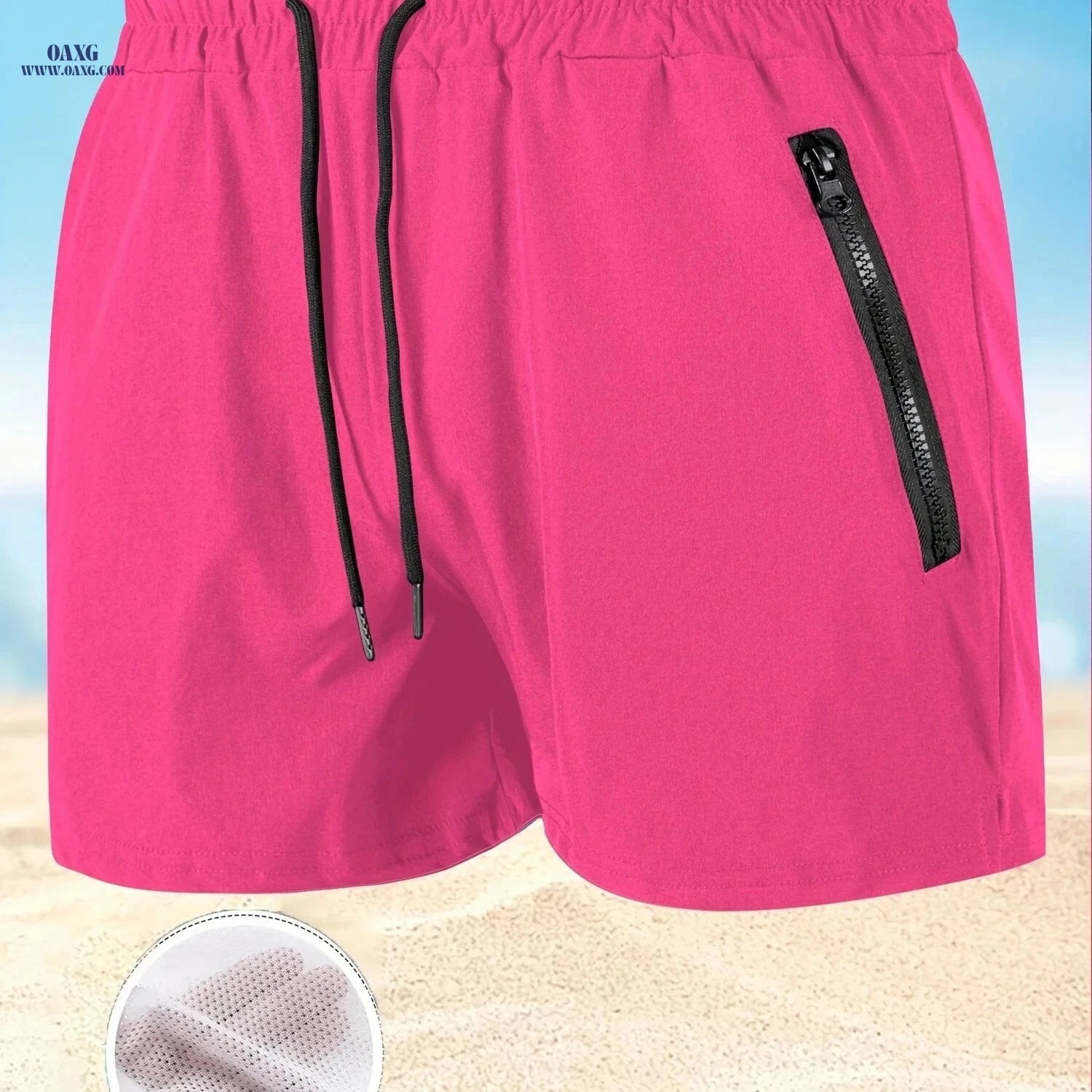 Men's Maroon Quick-Dry Swim Trunks - Casual Beach Shorts with Pockets   OAXG 