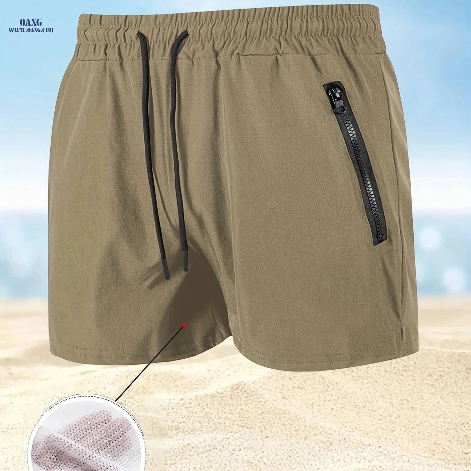Men's Maroon Quick-Dry Swim Trunks - Casual Beach Shorts with Pockets   OAXG 