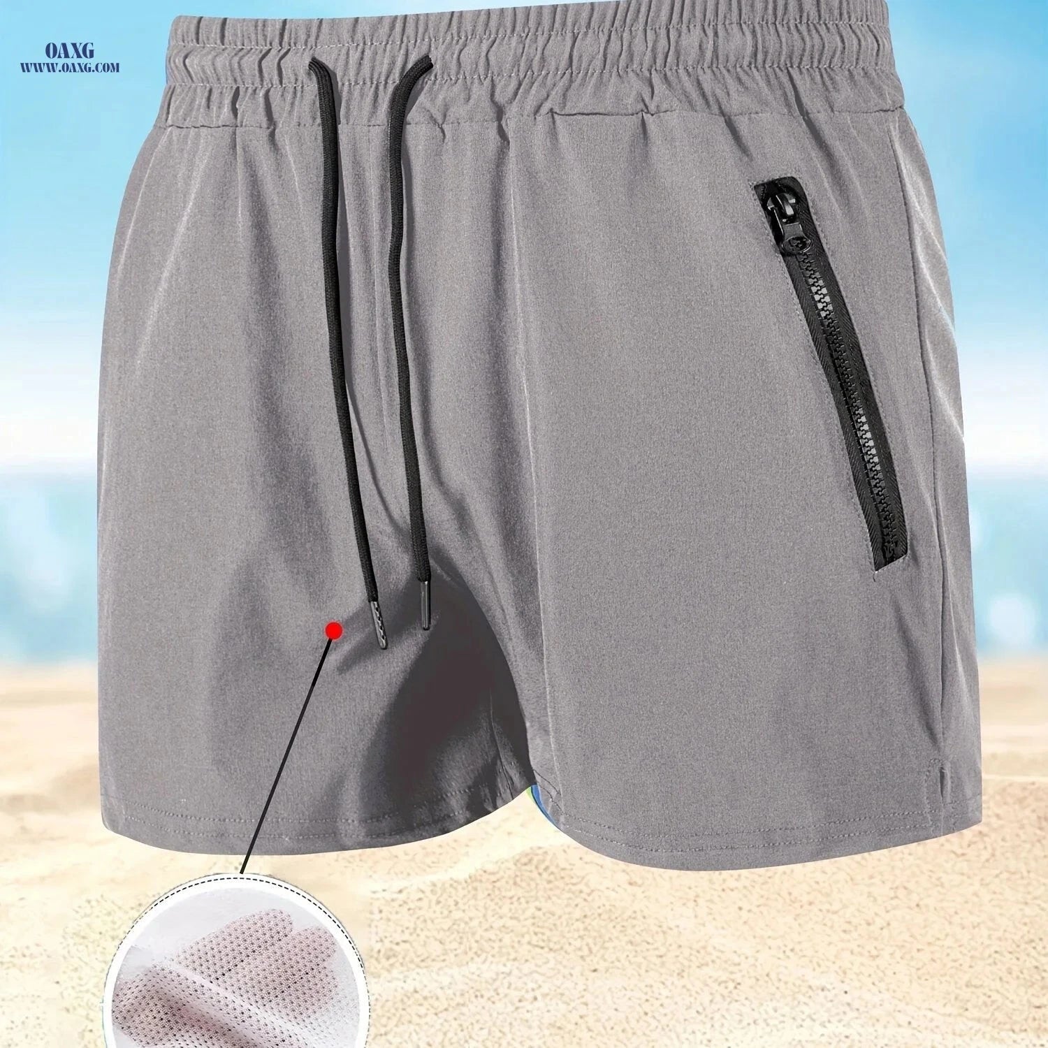 Men's Maroon Quick-Dry Swim Trunks - Casual Beach Shorts with Pockets   OAXG 
