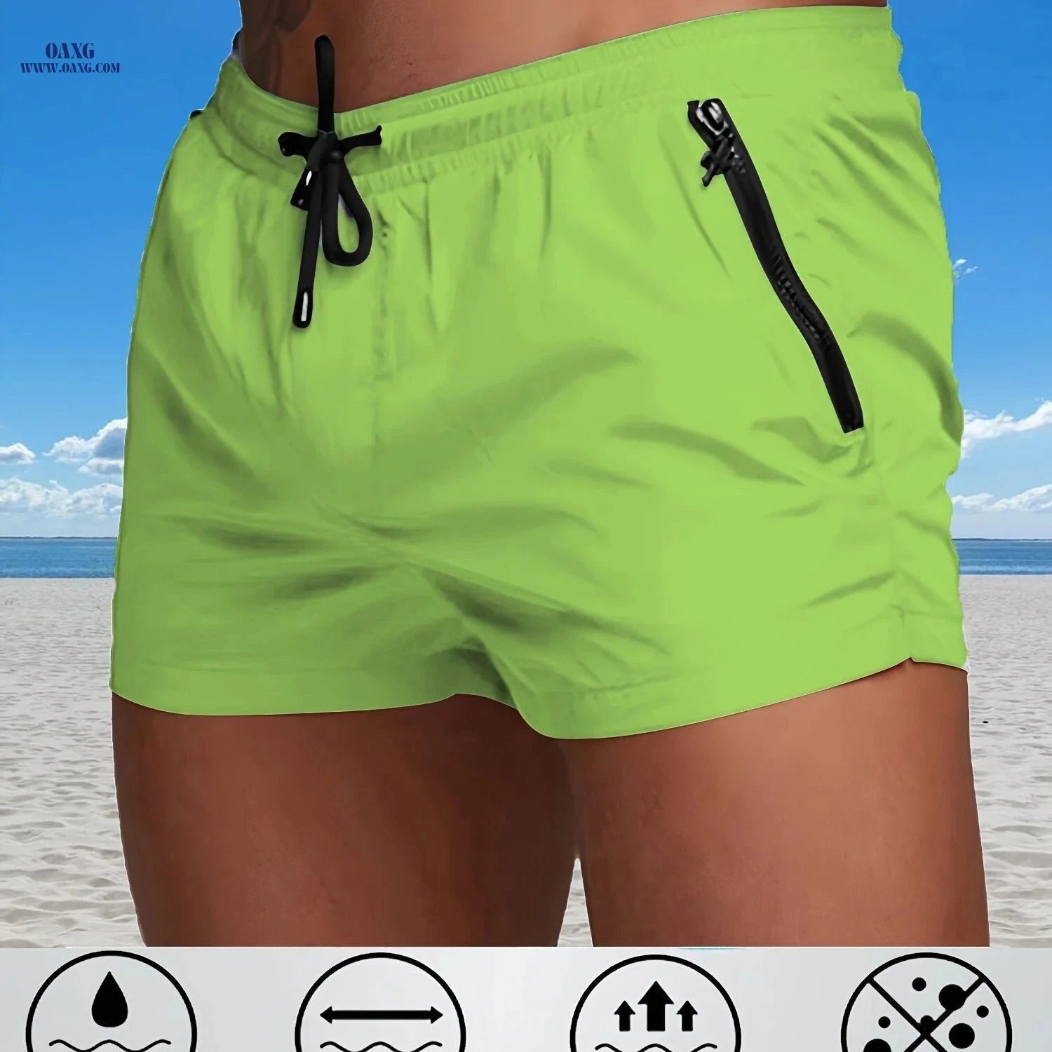 Men's Maroon Quick-Dry Swim Trunks - Casual Beach Shorts with Pockets   OAXG 