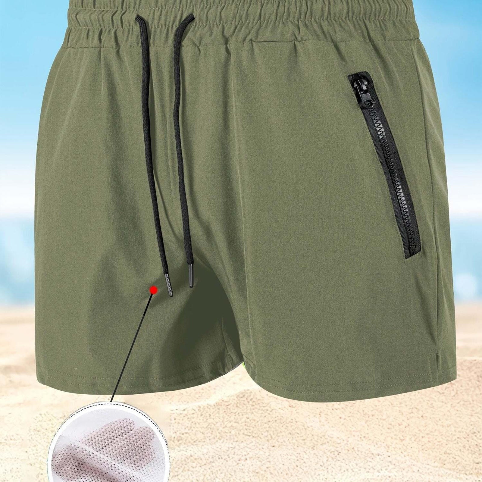 Men's Maroon Quick-Dry Swim Trunks - Casual Beach Shorts with Pockets   OAXG Black / FR S