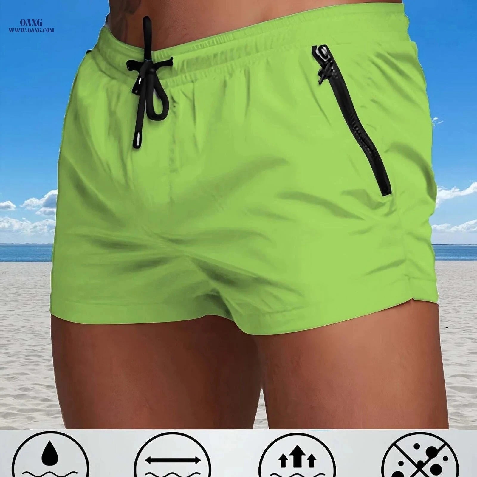 Men's Maroon Quick-Dry Swim Trunks - Casual Beach Shorts with Pockets   OAXG 