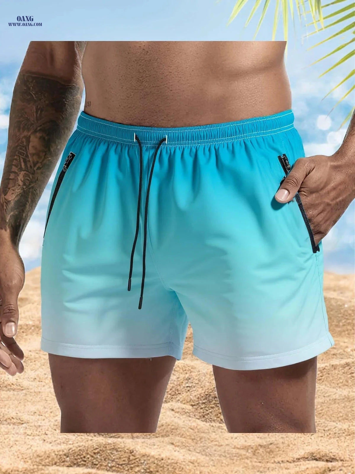 Men's Maroon Quick-Dry Swim Trunks - Casual Beach Shorts with Pockets   OAXG 
