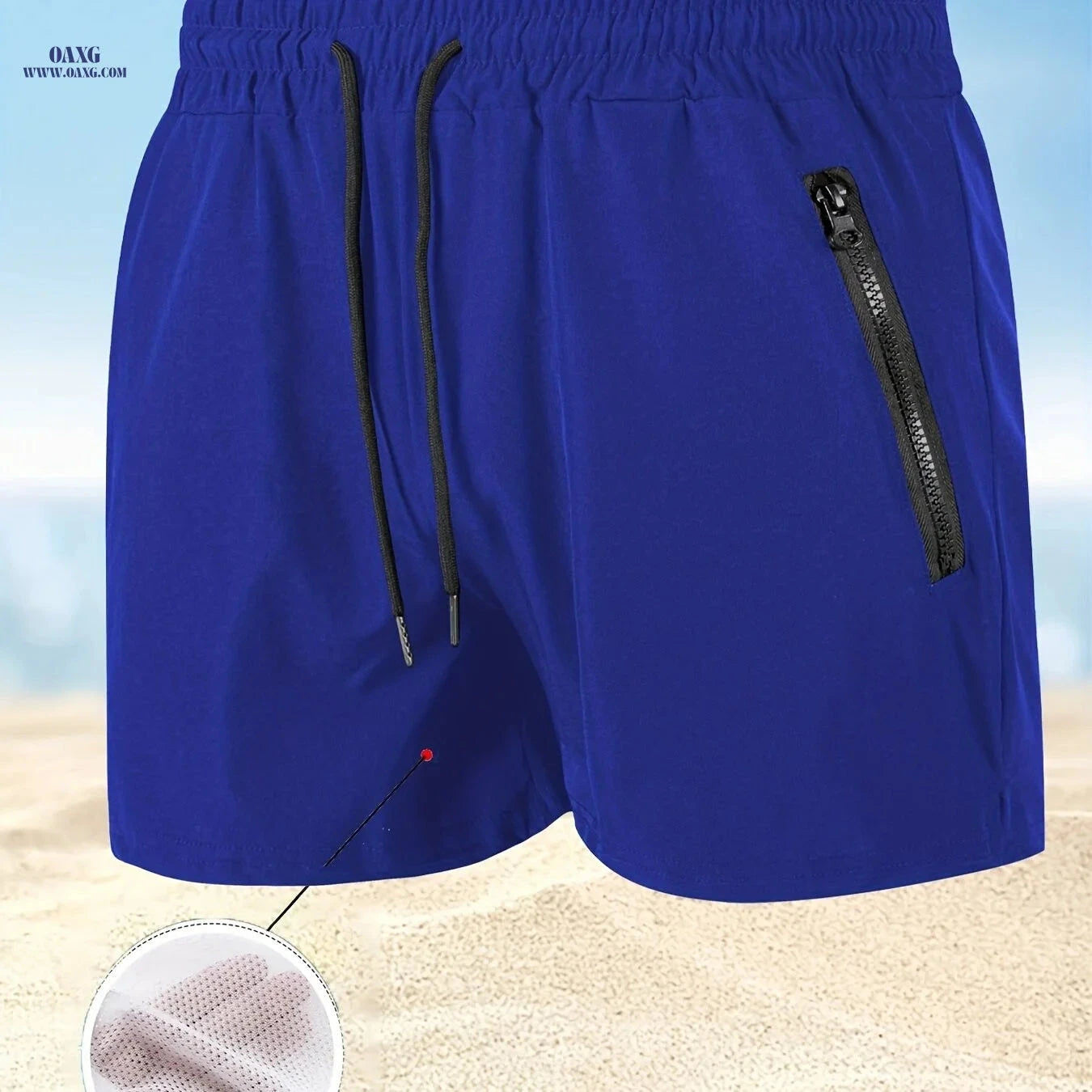 Men's Maroon Quick-Dry Swim Trunks - Casual Beach Shorts with Pockets   OAXG 