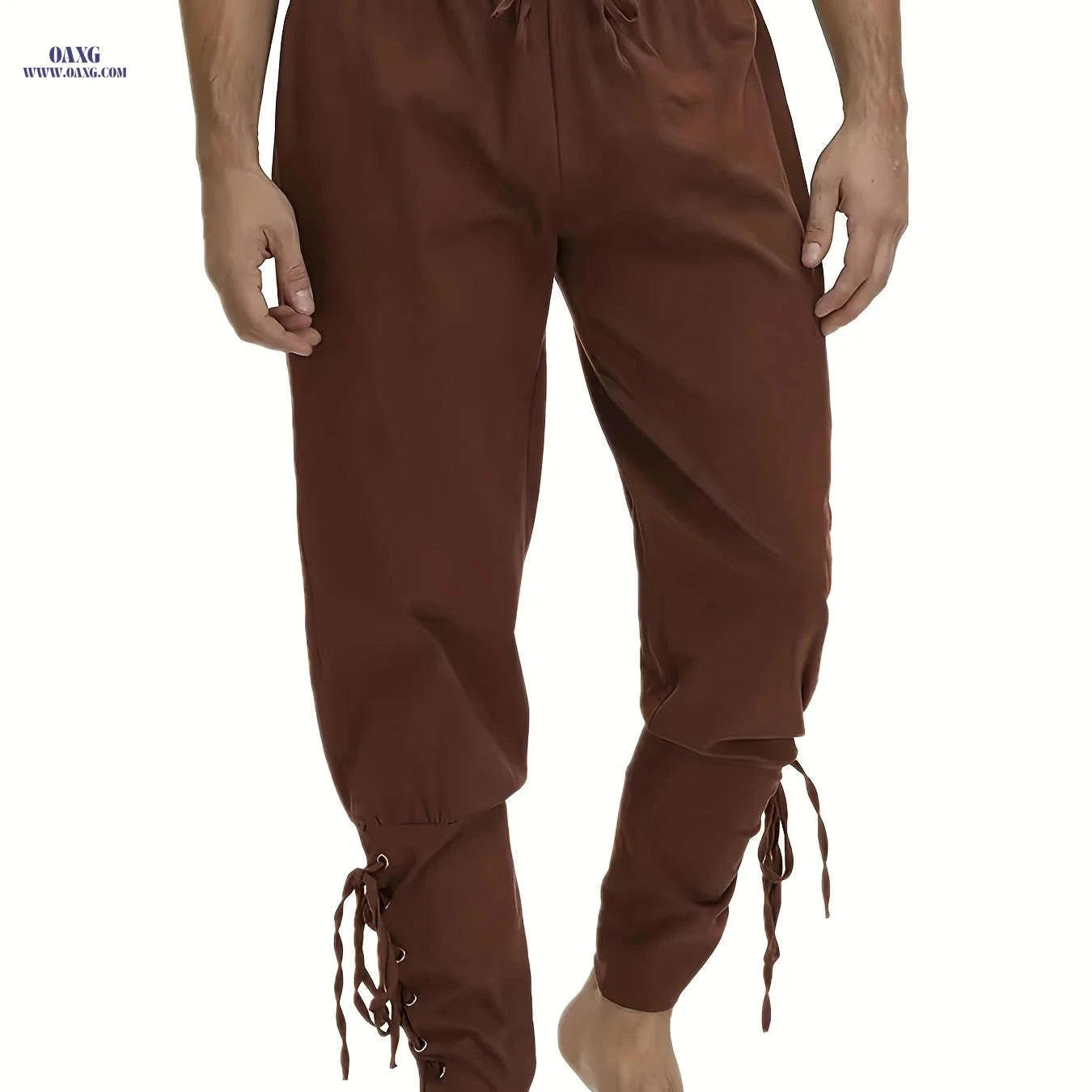 Men's Medieval Pirate Pants - Drawstring Waist, Brown - Sizes M-XXXL   OAXG 