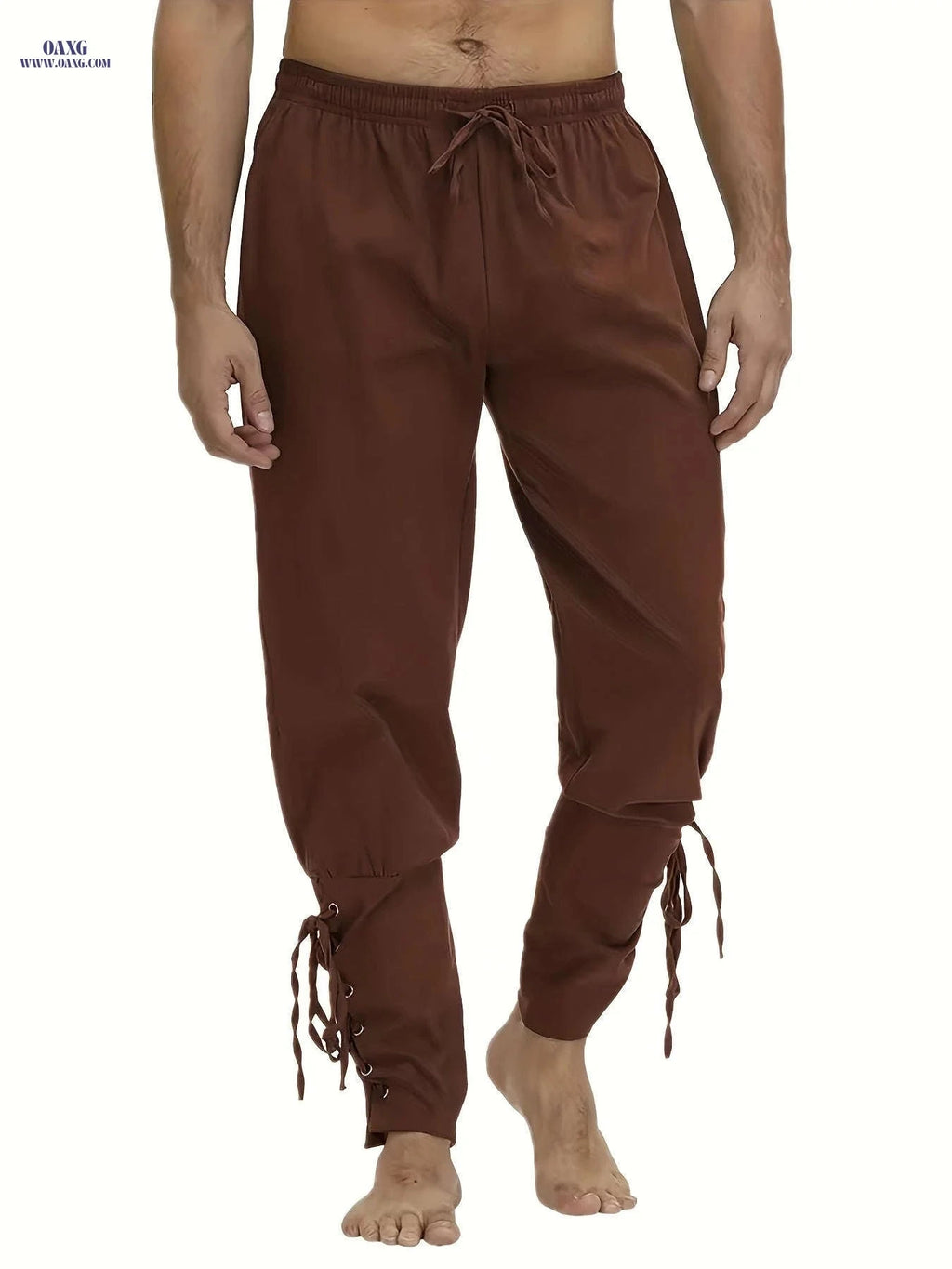 Men's Medieval Pirate Pants - Drawstring Waist, Brown - Sizes M-XXXL   OAXG Black / FR M