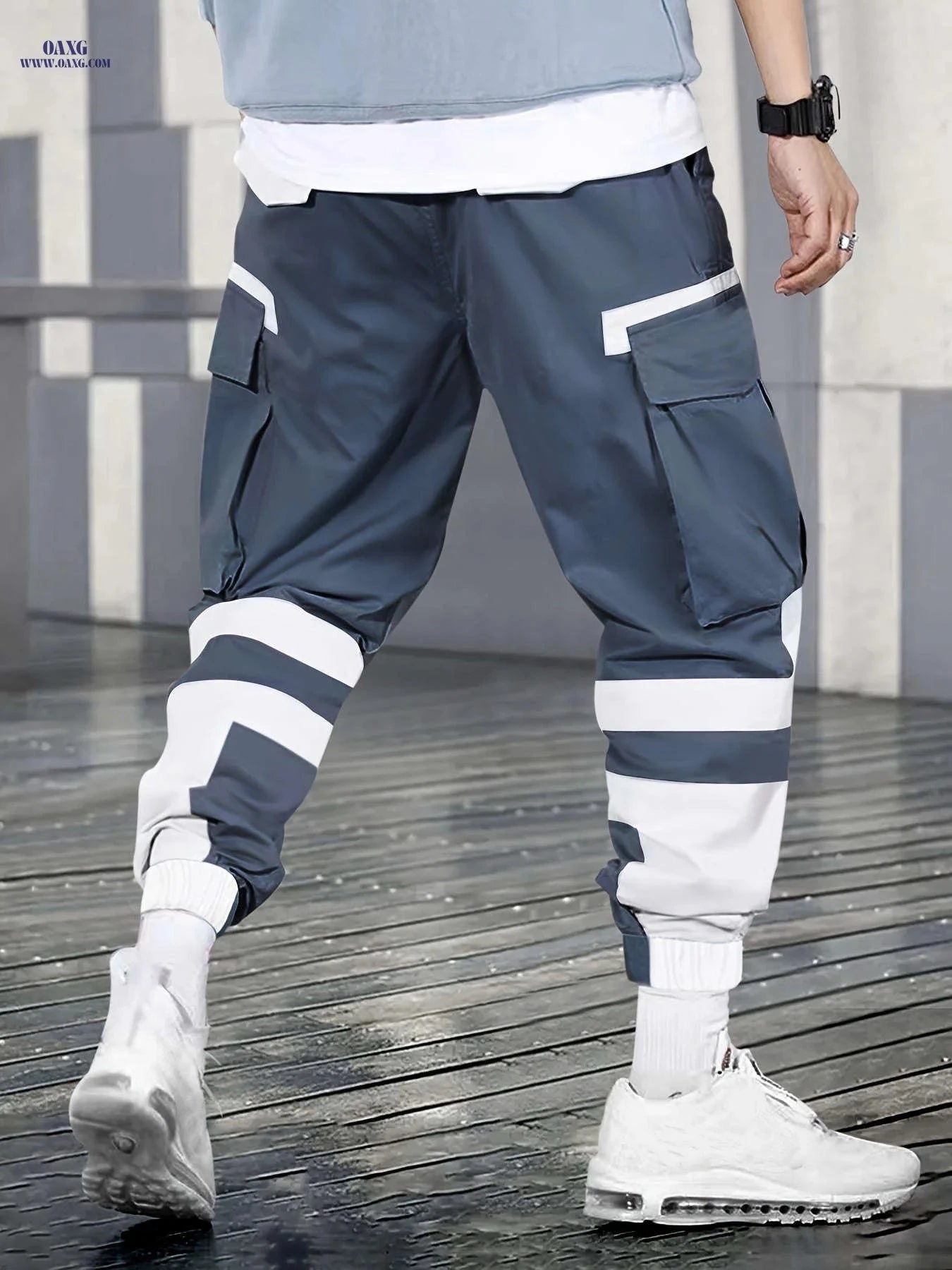 Men's Mid-Rise Color-Block Cargo Pants - Comfortable Outdoor Style   OAXG 