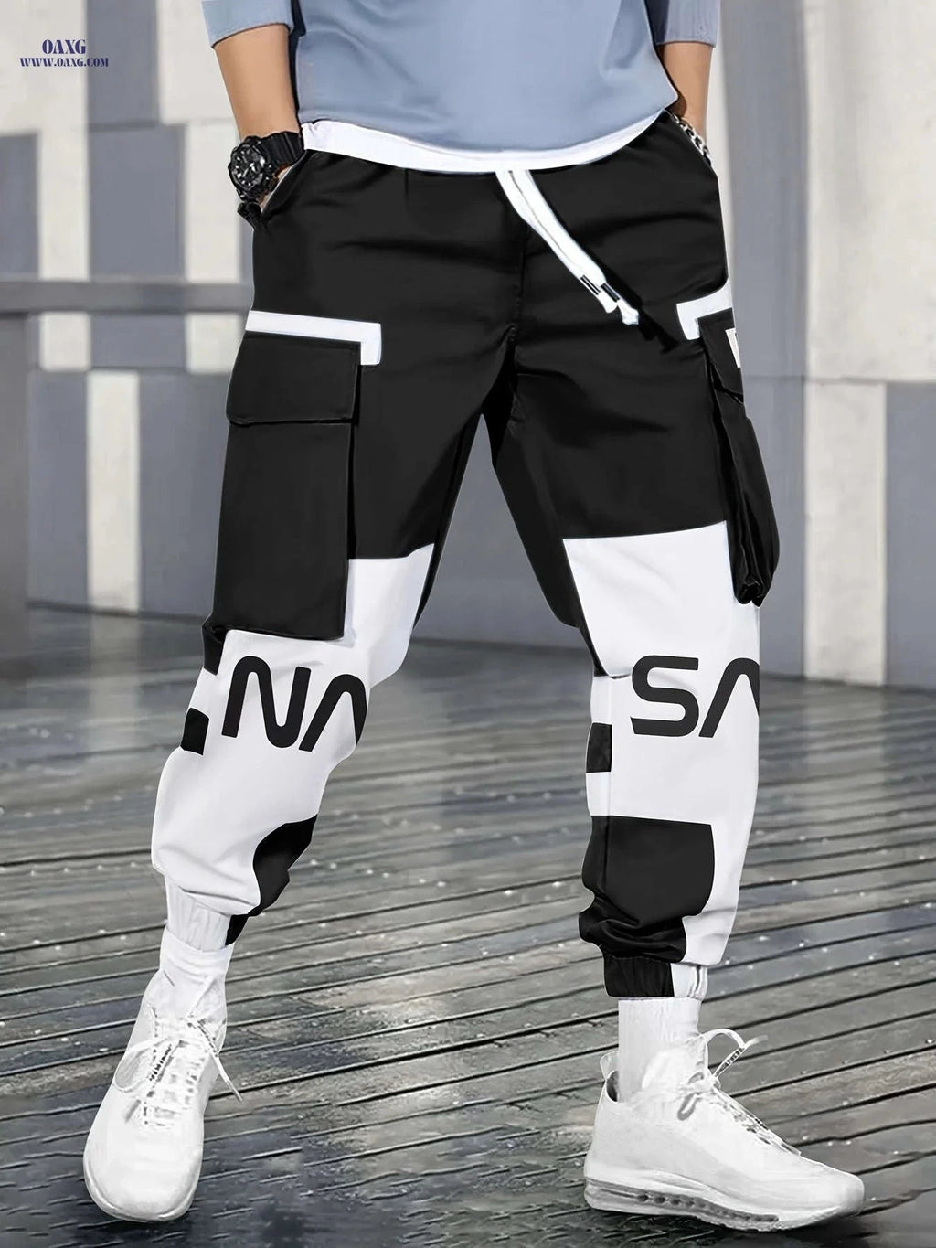 Men's Mid-Rise Color-Block Cargo Pants - Comfortable Outdoor Style   OAXG 