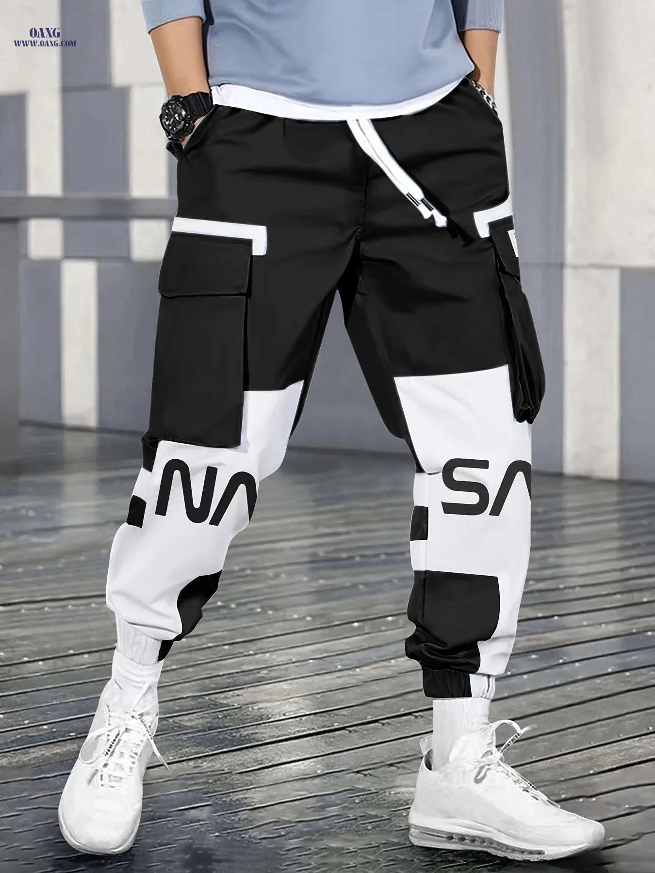 Men's Mid-Rise Color-Block Cargo Pants - Comfortable Outdoor Style   OAXG 