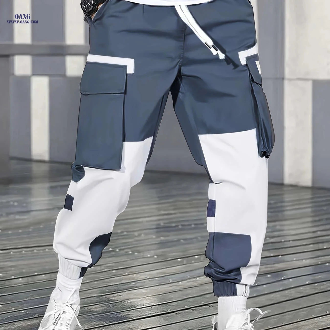 Men's Mid-Rise Color-Block Cargo Pants - Comfortable Outdoor Style   OAXG 