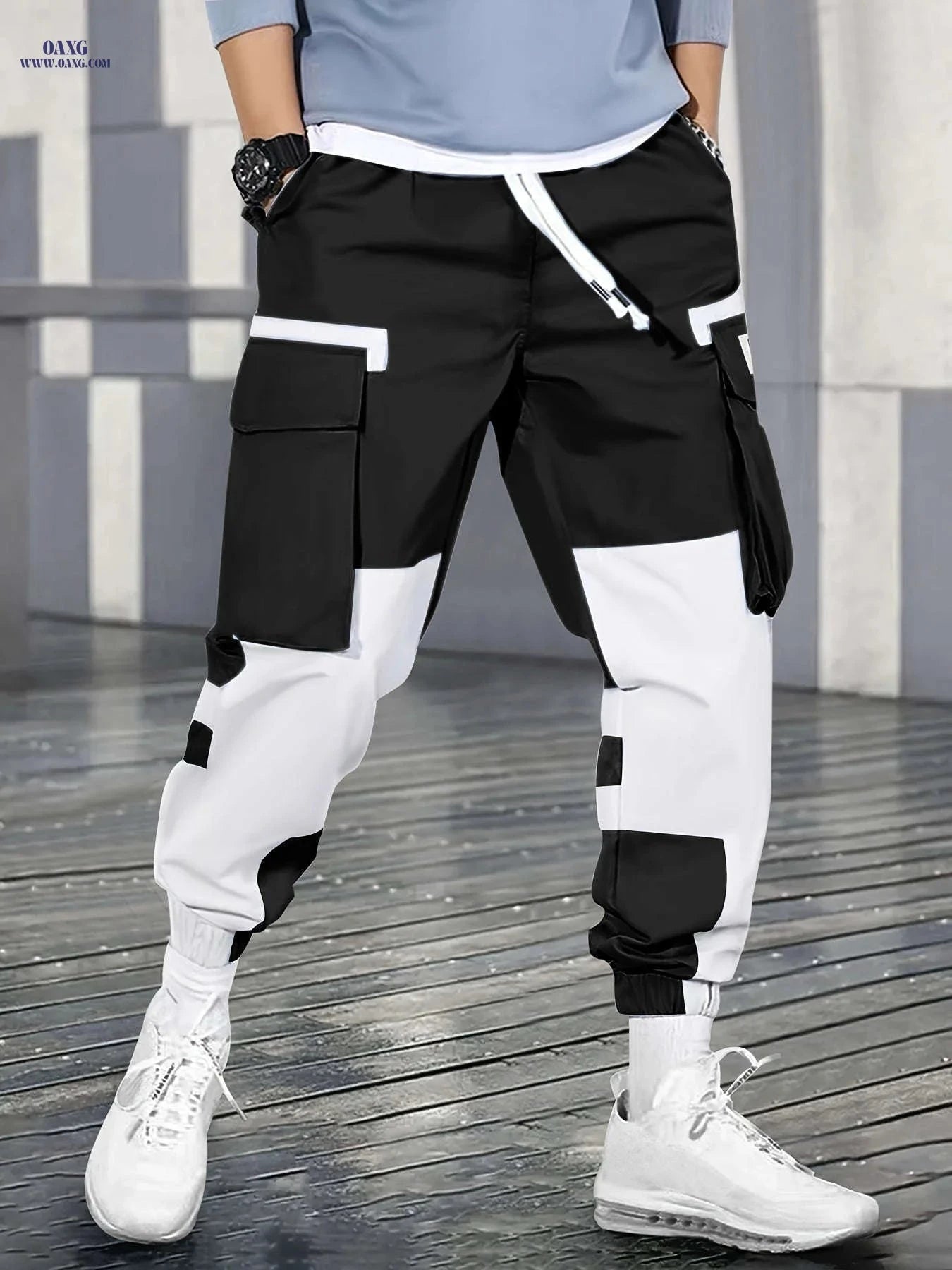Men's Mid-Rise Color-Block Cargo Pants - Comfortable Outdoor Style   OAXG 