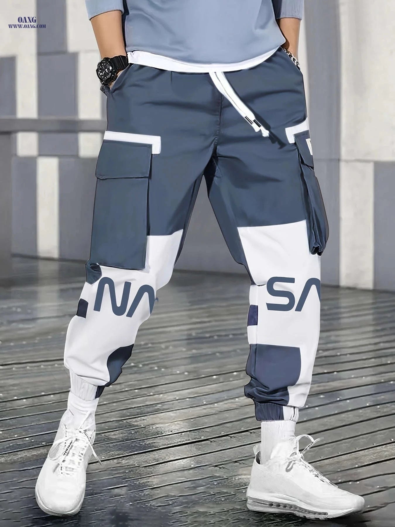 Men's Mid-Rise Color-Block Cargo Pants - Comfortable Outdoor Style   OAXG Mixed Color / FR S