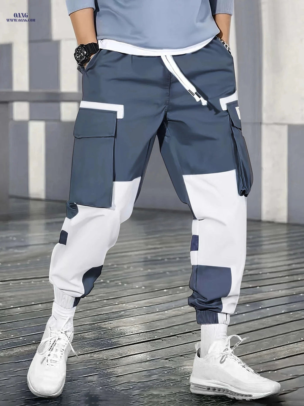 Men's Mid-Rise Color-Block Cargo Pants - Comfortable Outdoor Style   OAXG Mixed Color / FR S