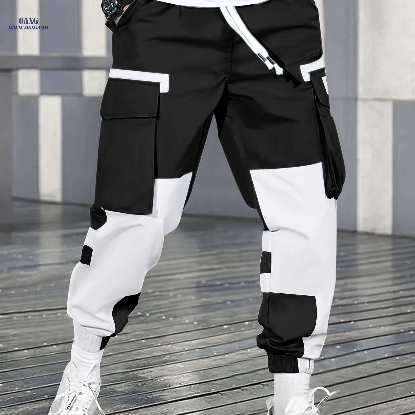 Men's Mid-Rise Color-Block Cargo Pants - Comfortable Outdoor Style   OAXG 