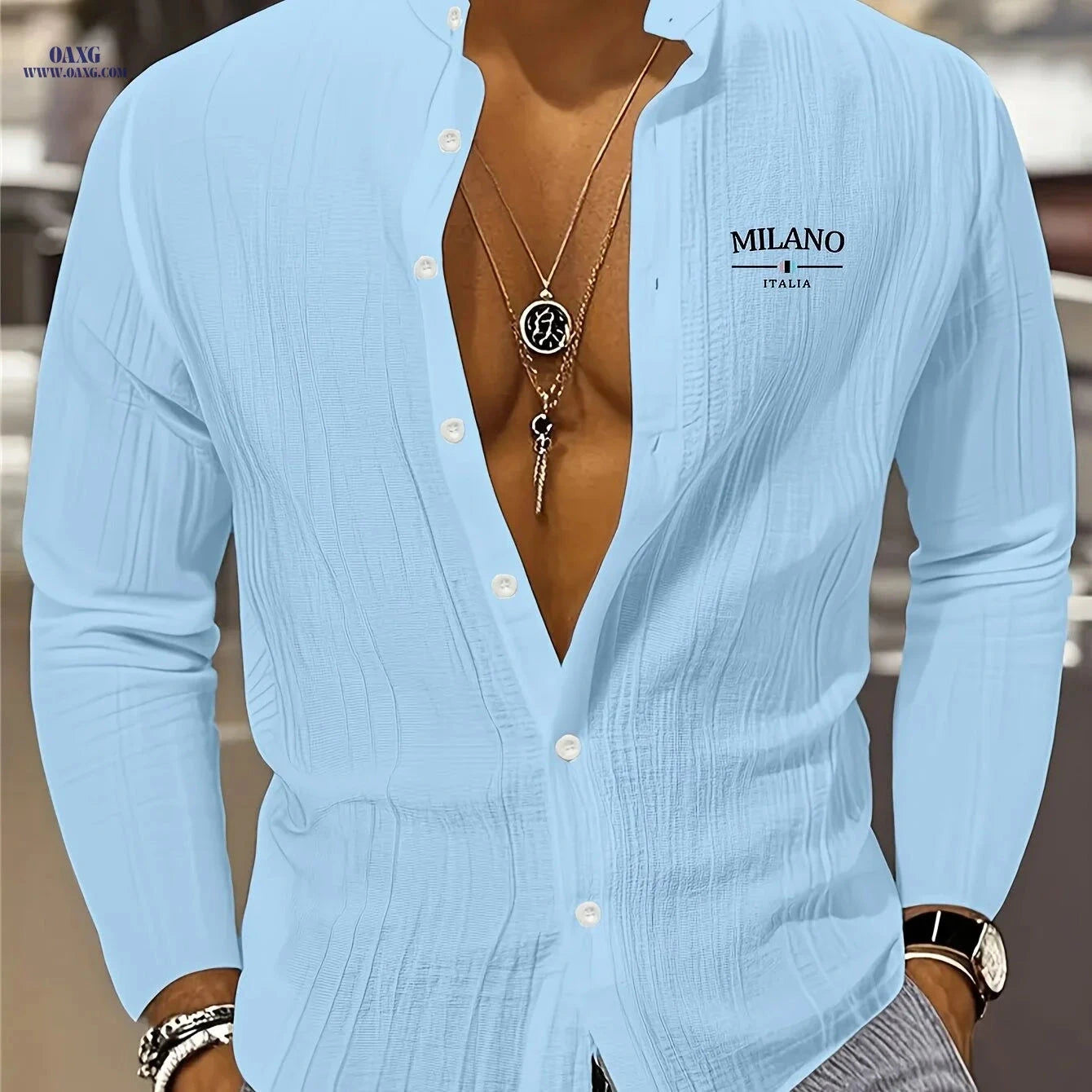 Men's Milan Italian Print Shirt - Lightweight, Breathable Casual Top   OAXG 