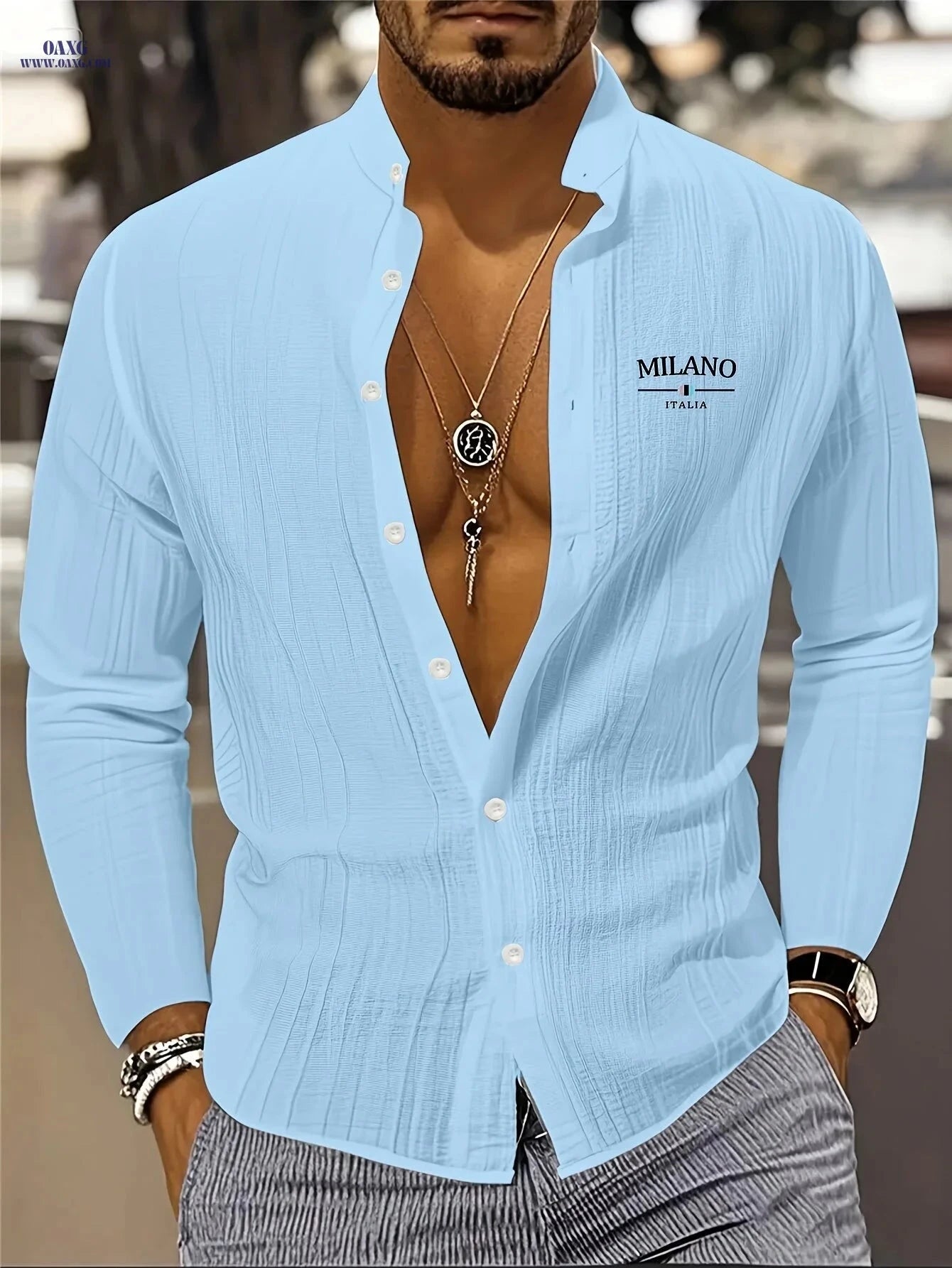 Men's Milan Italian Print Shirt - Lightweight, Breathable Casual Top   OAXG 