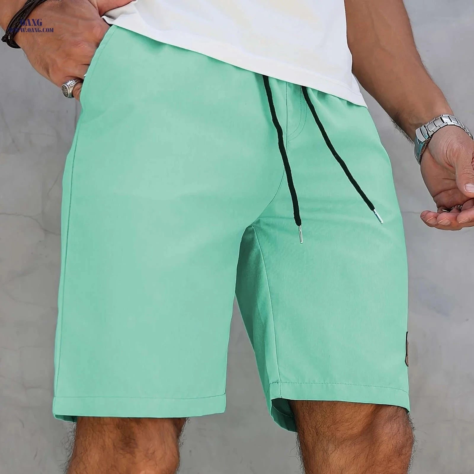 Men's Mint Green Athletic Shorts - Quick-Dry, Drawstring Pockets   OAXG 