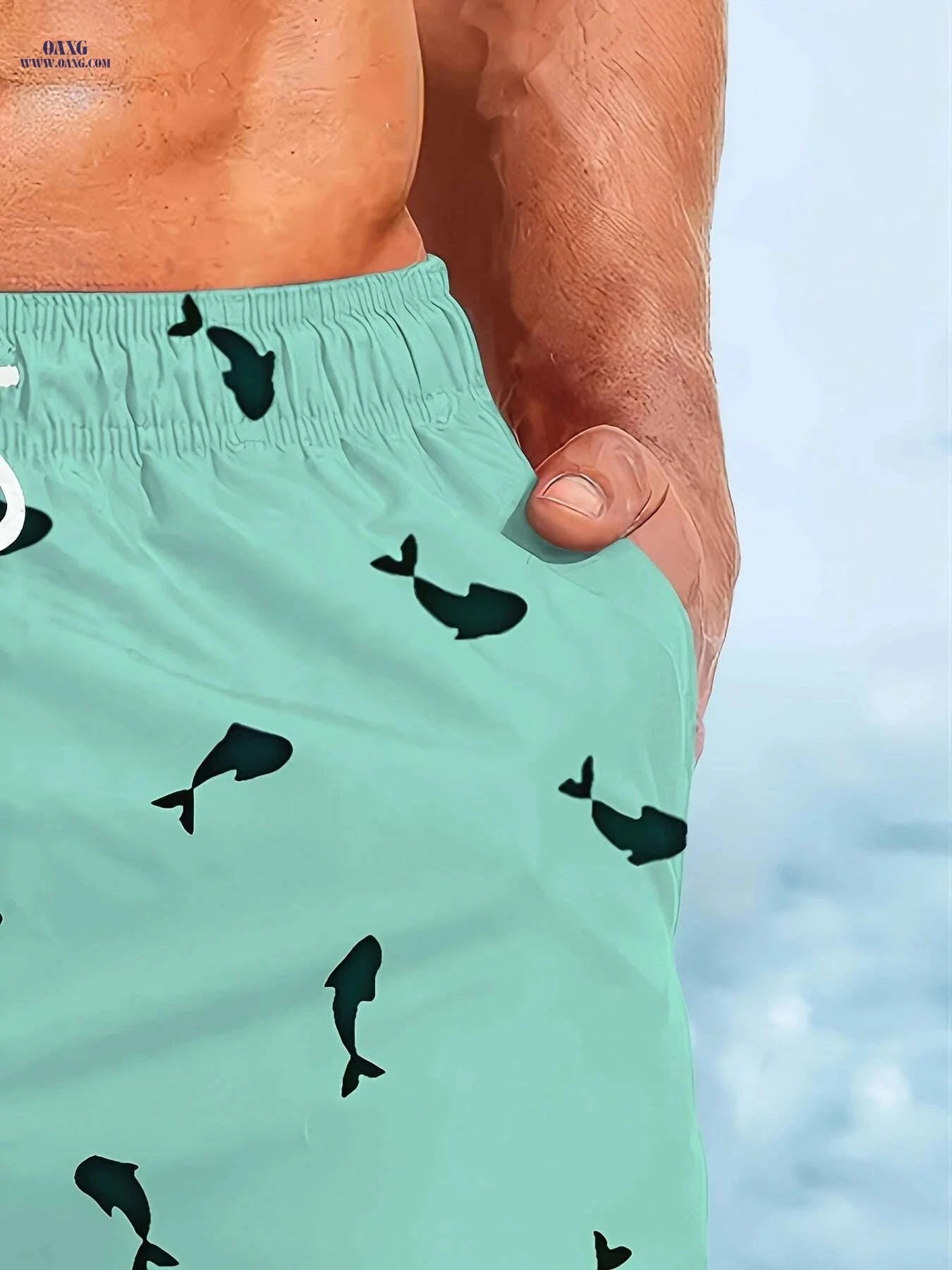 Men's Mint Green Swim Shorts - Quick-Dry, Adjustable Drawstring   OAXG 