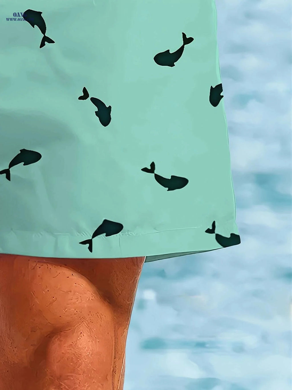 Men's Mint Green Swim Shorts - Quick-Dry, Adjustable Drawstring   OAXG 