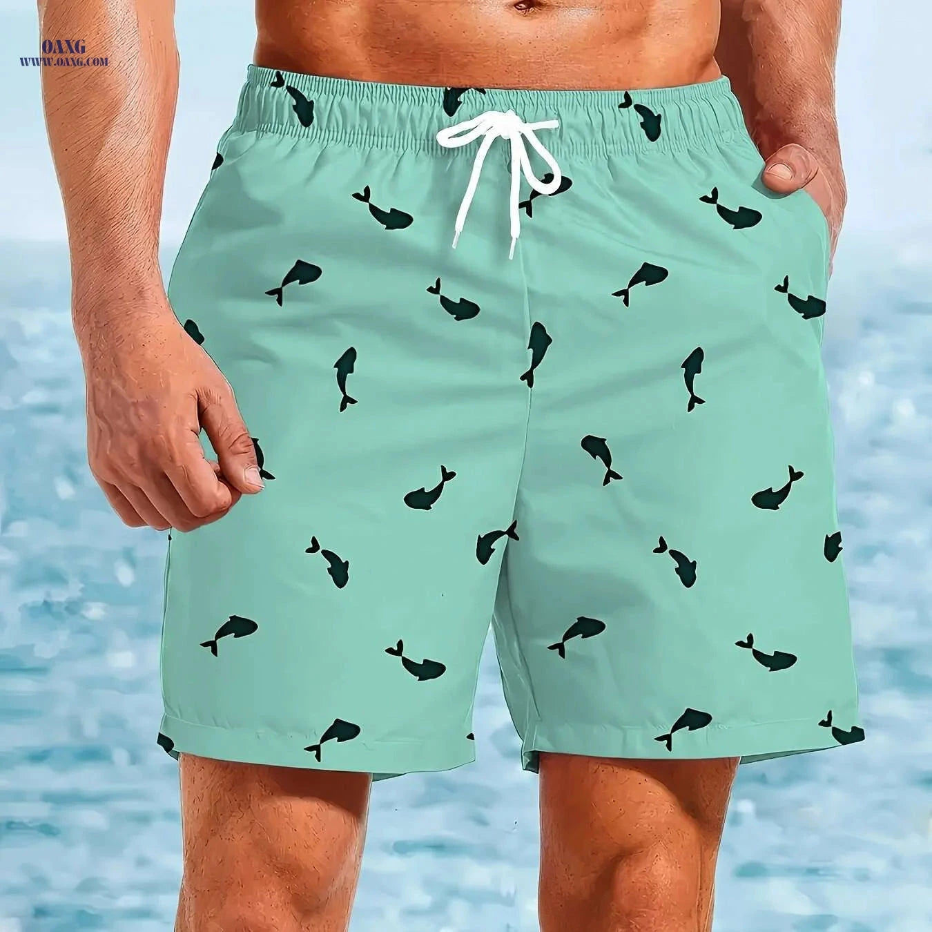 Men's Mint Green Swim Shorts - Quick-Dry, Adjustable Drawstring   OAXG Mixed Color / S