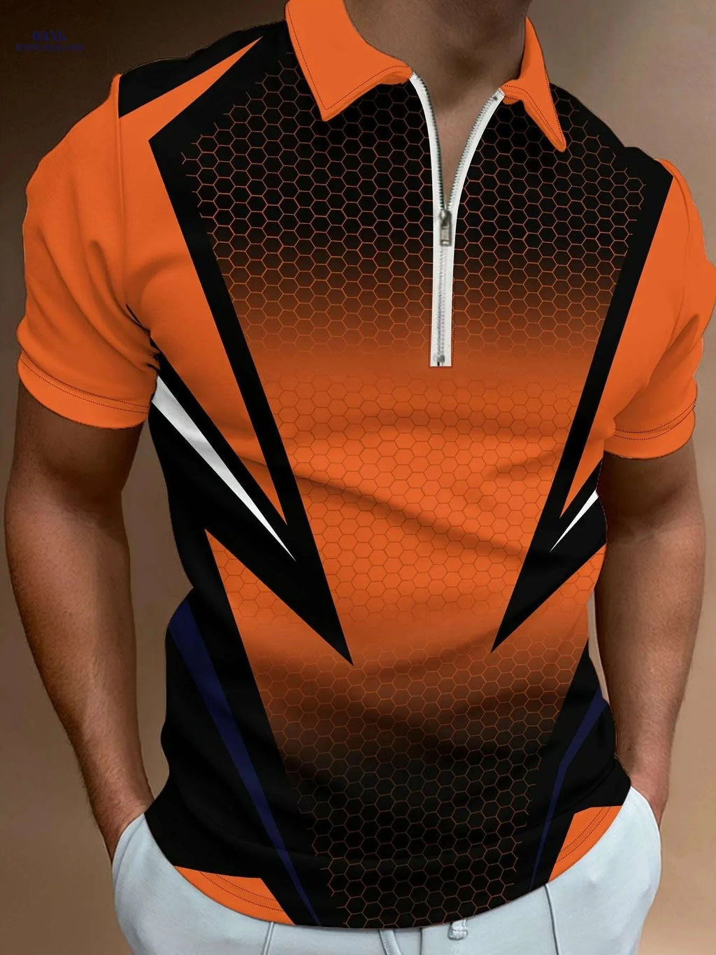 Men's Modern Lightweight Shirt - Geometric Pattern, Zipper Collar   OAXG PDDLLP19 / S