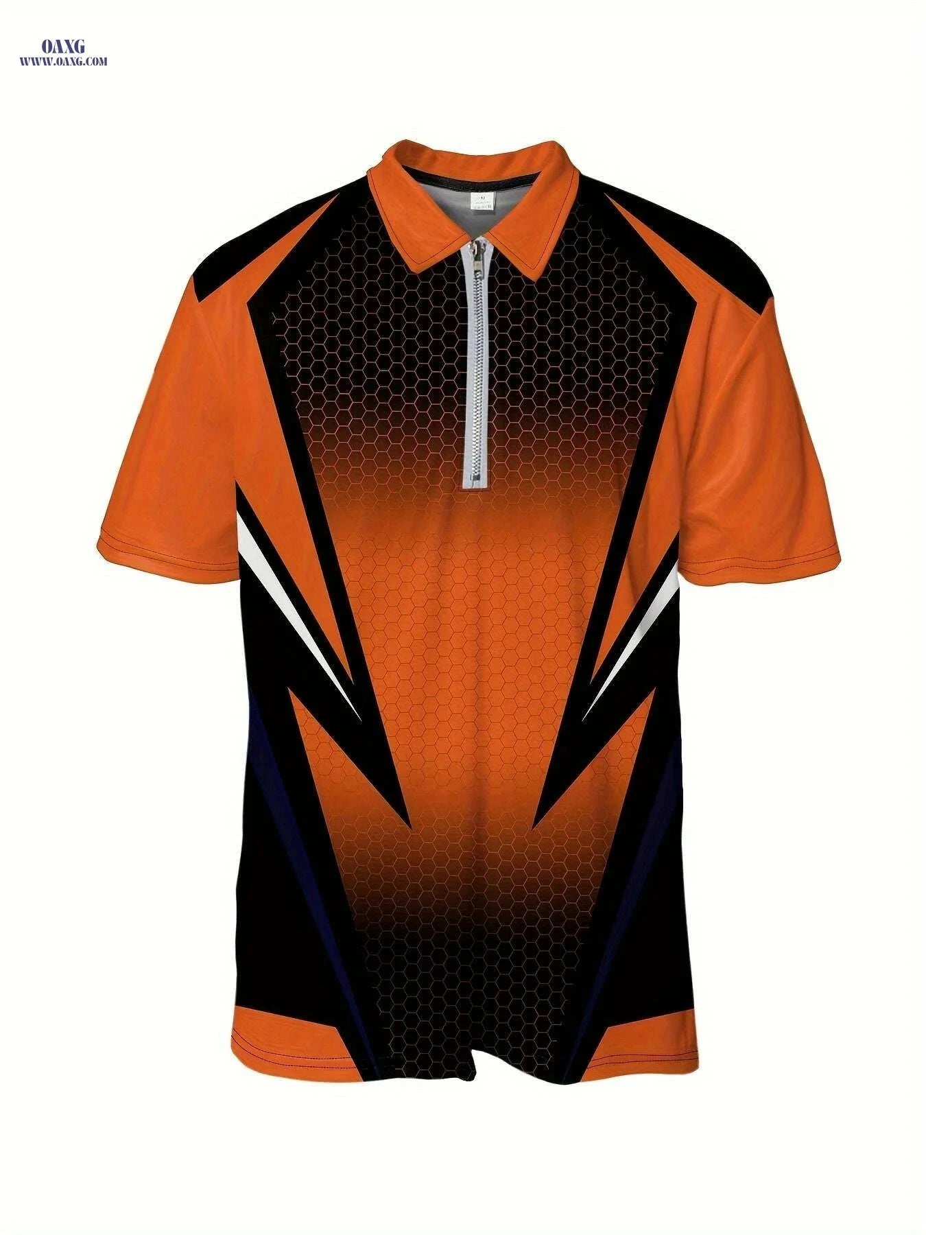 Men's Modern Lightweight Shirt - Geometric Pattern, Zipper Collar   OAXG PDDLLP19 / S