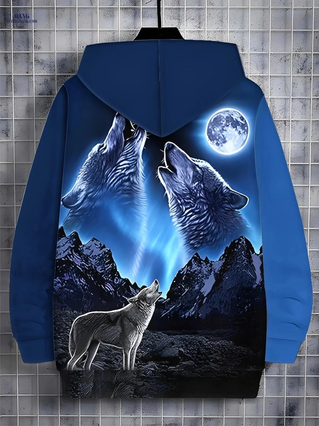 Men's Moon Wolf Hoodie - Zip-Up, Casual Outdoor Wear for Fall   OAXG Blue / FR M