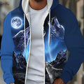 Men's Moon Wolf Hoodie - Zip-Up, Casual Outdoor Wear for Fall   OAXG 