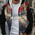 Men's Moose Print Zip-Up Sportswear Hoodie - Cozy & Casual Style   OAXG Multicolor / FR M