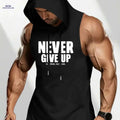 Men's Motivational Sleeveless Hoodie - "NEVER GIVE UP" Gym Top   OAXG 