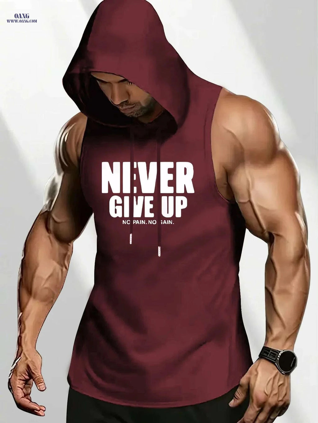 Men's Motivational Sleeveless Hoodie - "NEVER GIVE UP" Gym Top   OAXG 