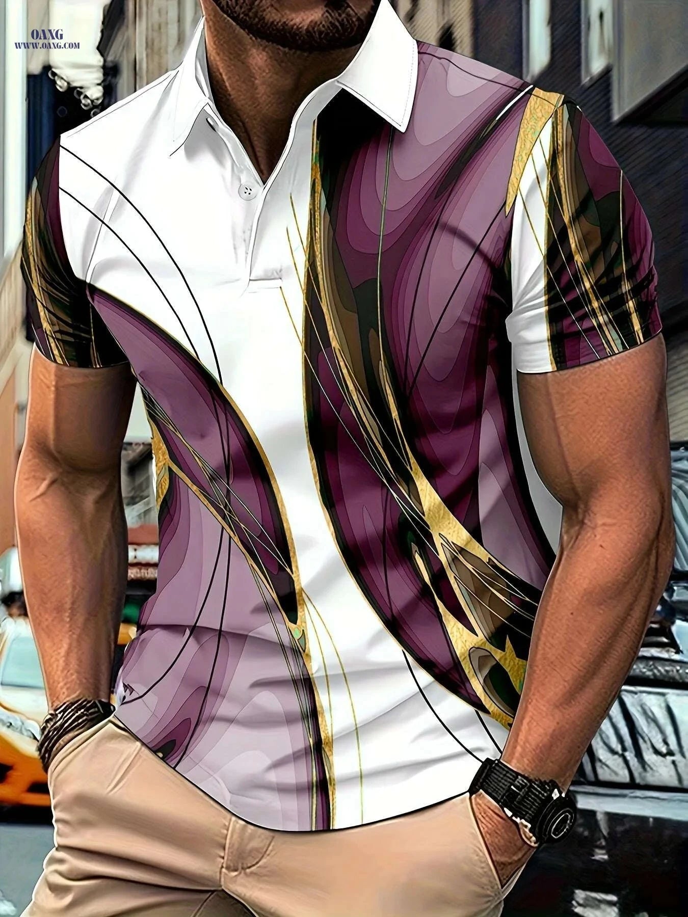 Men's Multi Color Glass Pattern Lapel T-Shirt - Casual Summer Style   OAXG 