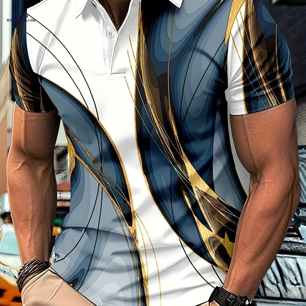 Men's Multi Color Glass Pattern Lapel T-Shirt - Casual Summer Style   OAXG Mixed Color / S