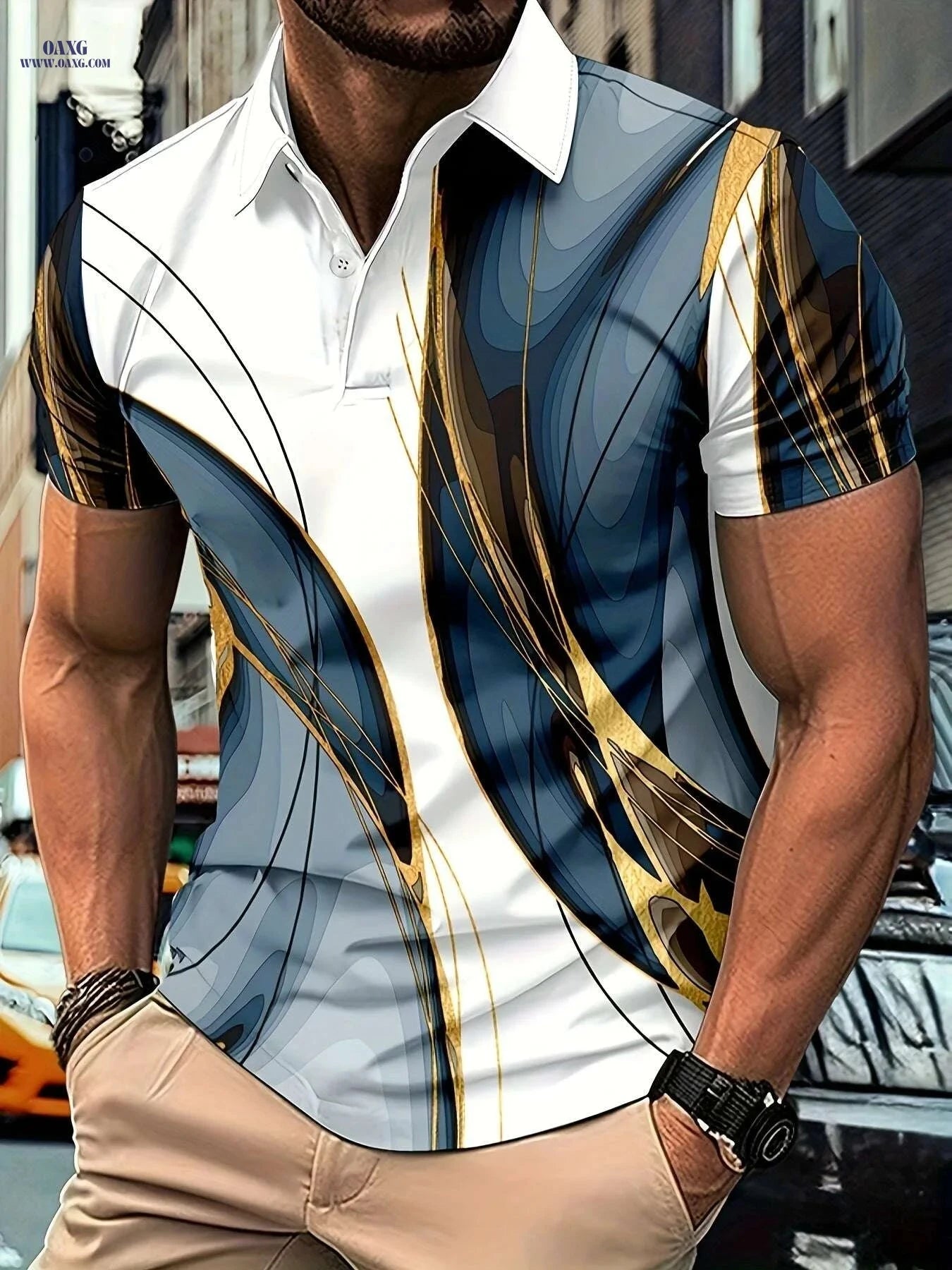 Men's Multi Color Glass Pattern Lapel T-Shirt - Casual Summer Style   OAXG Mixed Color / S
