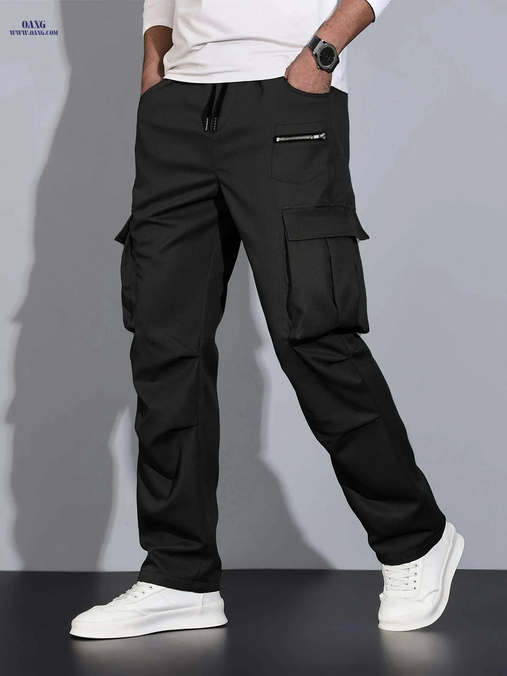 Men's Multi Flap Cargo Pants - Loose Fit for Hiking & Outdoor Fun   OAXG Black / S