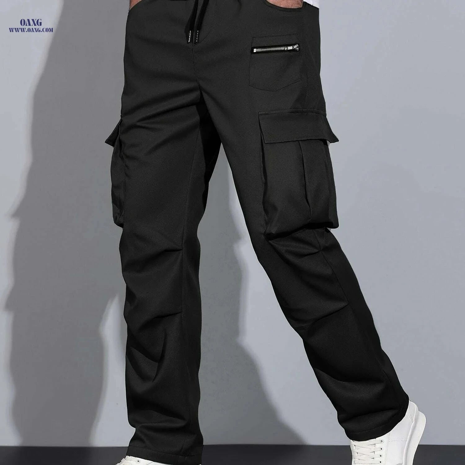Men's Multi Flap Cargo Pants - Loose Fit for Hiking & Outdoor Fun   OAXG Black / S