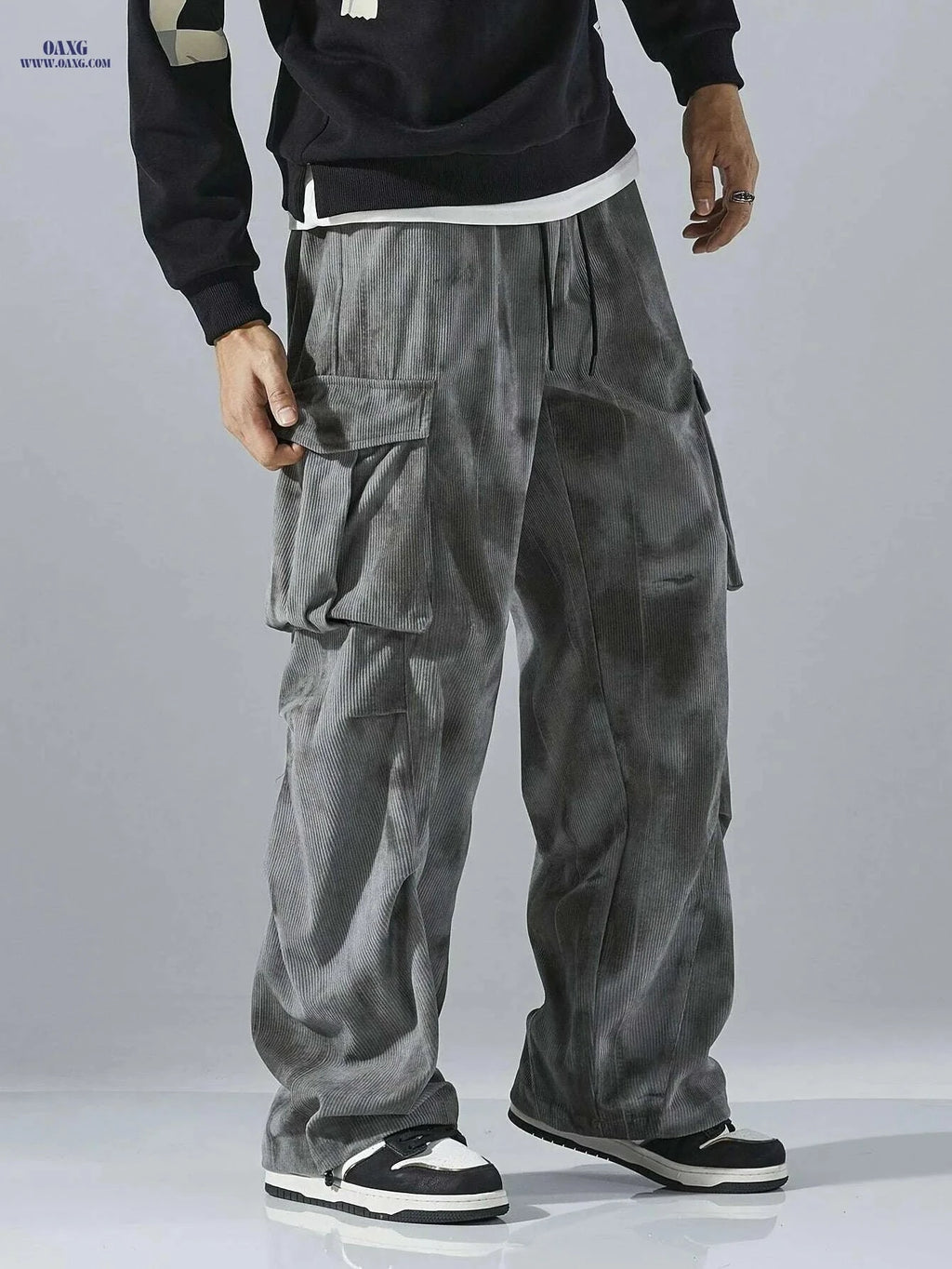 Men's Multi-Pocket Cargo Pants - Durable Polyester with Casual Fit   OAXG 