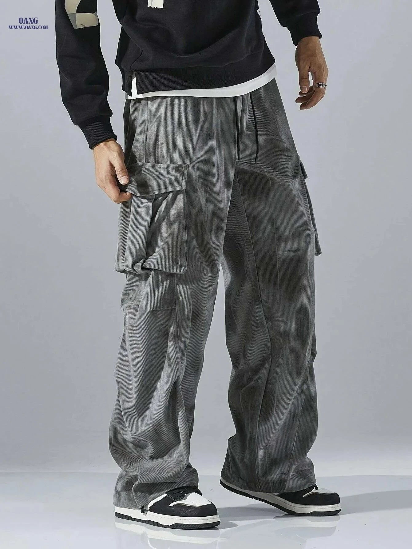 Men's Multi-Pocket Cargo Pants - Durable Polyester with Casual Fit   OAXG 