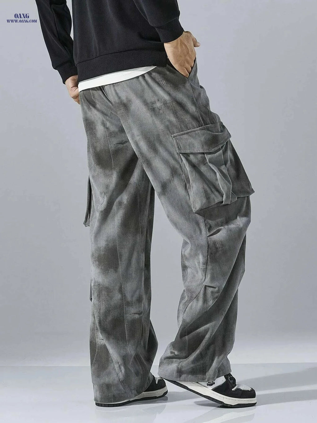 Men's Multi-Pocket Cargo Pants - Durable Polyester with Casual Fit   OAXG Grey / M