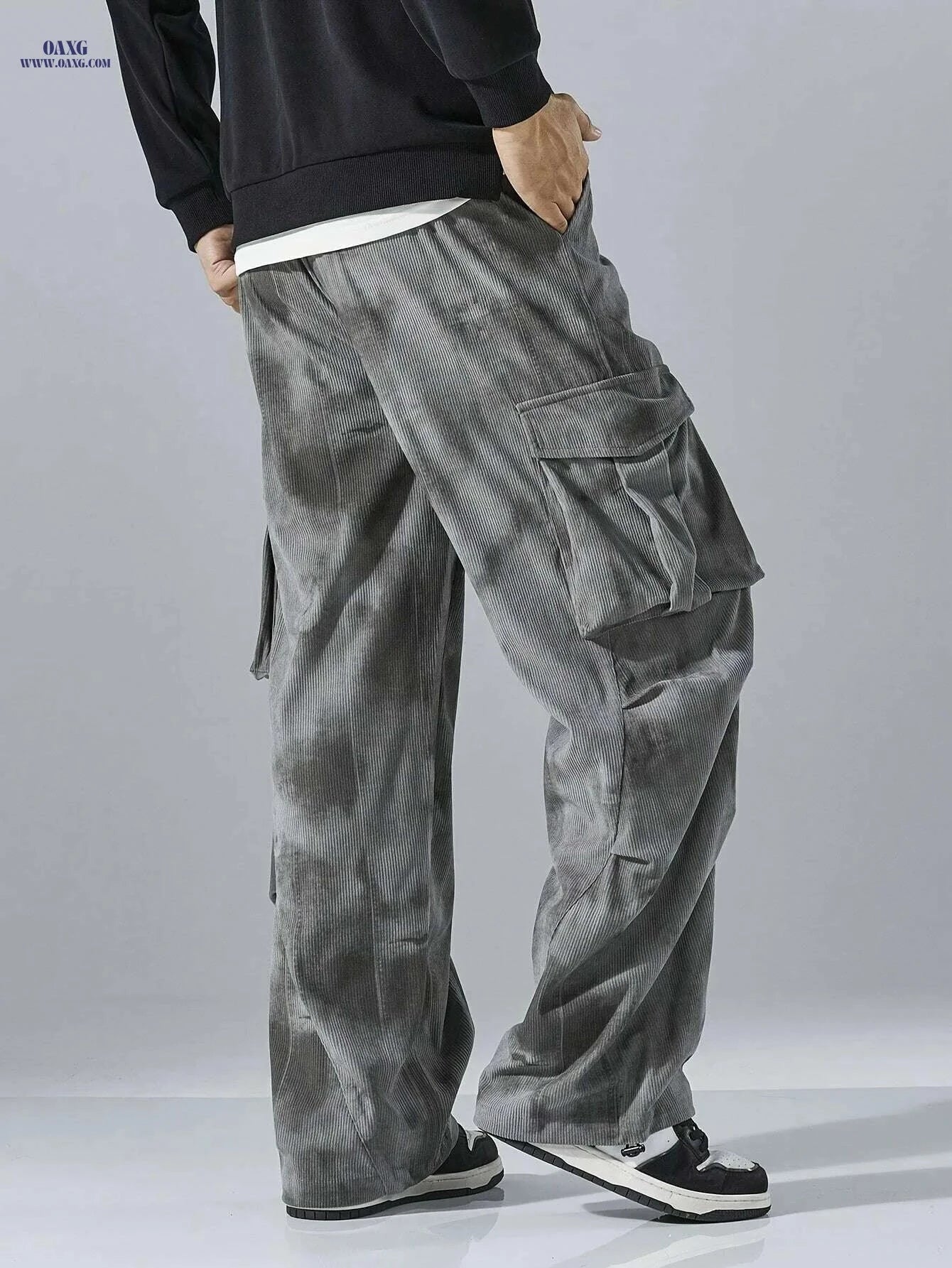 Men's Multi-Pocket Cargo Pants - Durable Polyester with Casual Fit   OAXG Grey / M