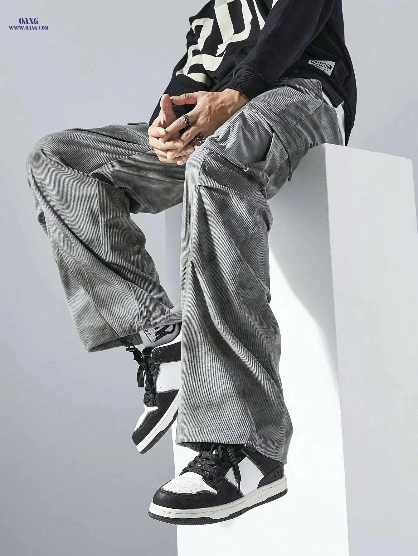 Men's Multi-Pocket Cargo Pants - Durable Polyester with Casual Fit   OAXG Grey / M
