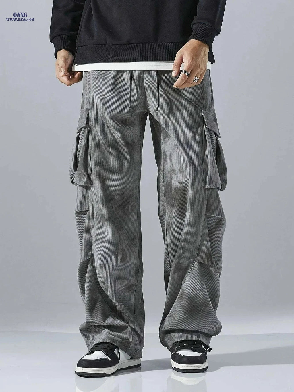 Men's Multi-Pocket Cargo Pants - Durable Polyester with Casual Fit   OAXG Grey / M