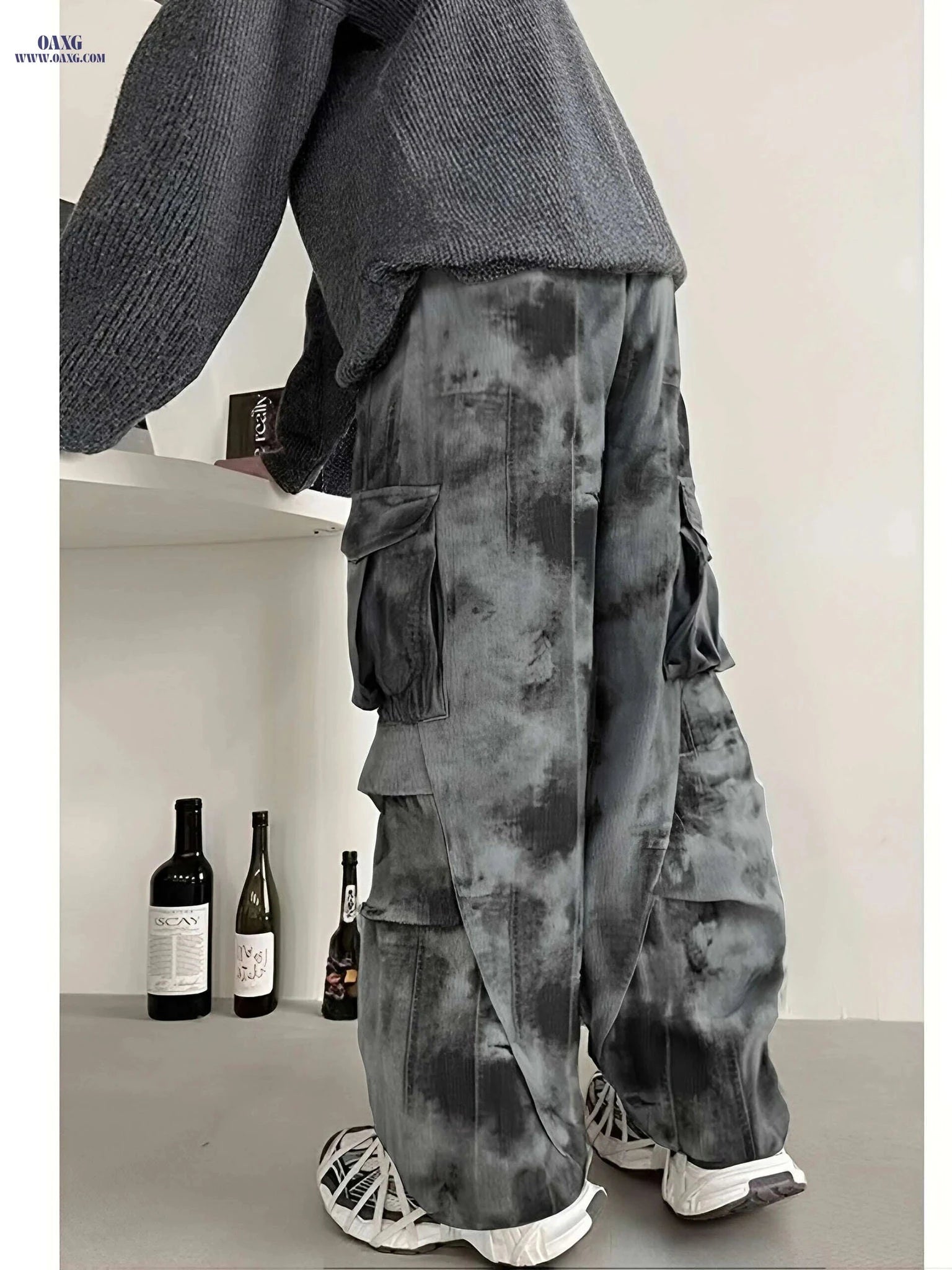 Men's Multi-Pocket Cargo Pants - Durable Polyester with Casual Fit   OAXG Grey / M