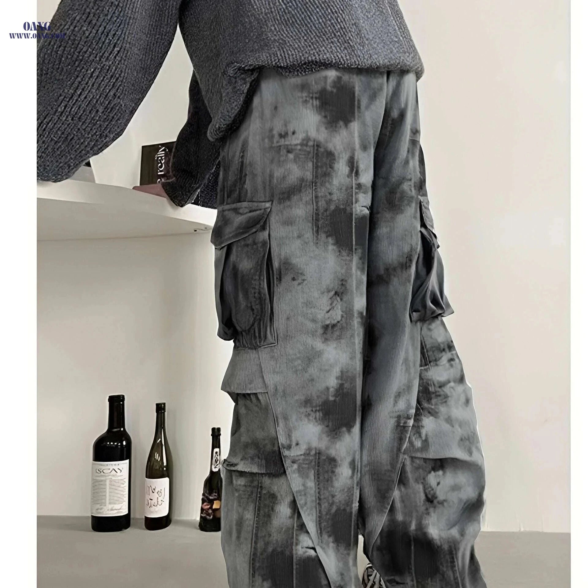 Men's Multi-Pocket Cargo Pants - Durable Polyester with Casual Fit   OAXG Grey / M