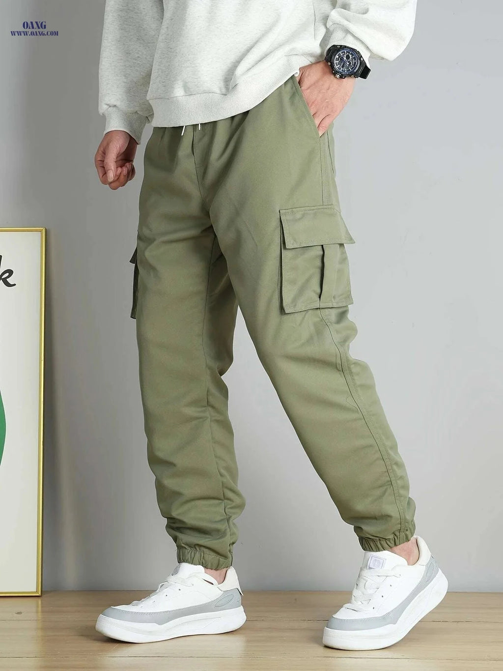 Men's Multi-Pocket Drawstring Cargo Pants - Casual Spring/Fall Style   OAXG Black / XS