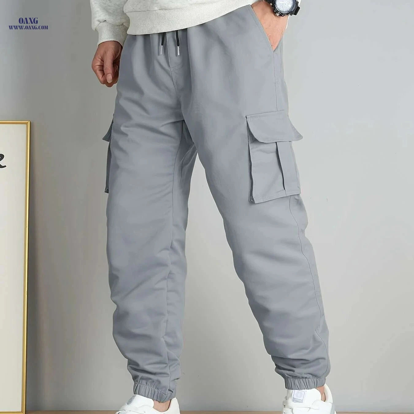 Men's Multi-Pocket Drawstring Cargo Pants - Casual Spring/Fall Style   OAXG Black / XS