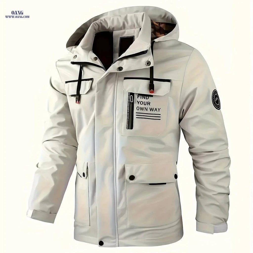 Men's Multi-Pocket Parka Jacket - Casual Spring/Autumn Style   OAXG White / FR S